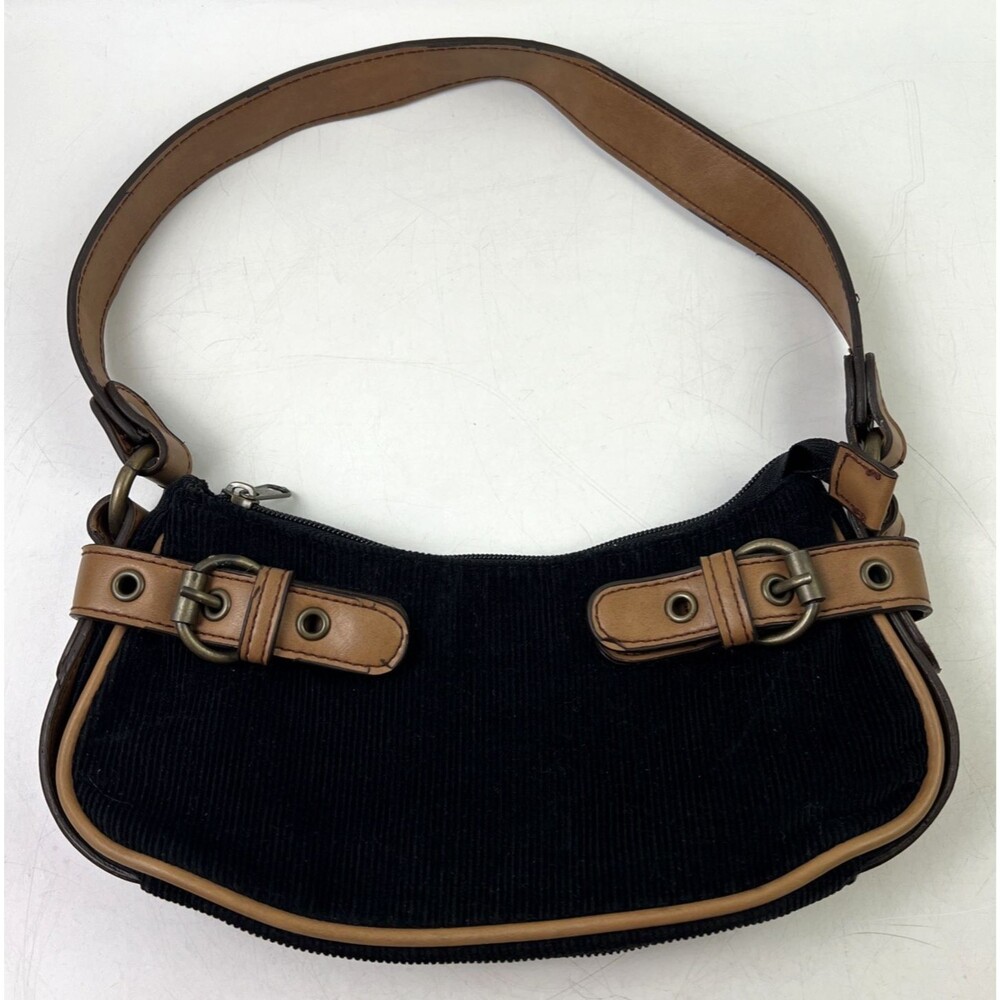 Levi's Brand Black Corduroy Shoulder Bag/Purse - W/Faux Beige Leather Straps VTG